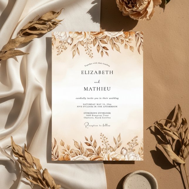 Ocker Ätherische Blumige Hochzeit Einladung (Von Creator hochgeladen)