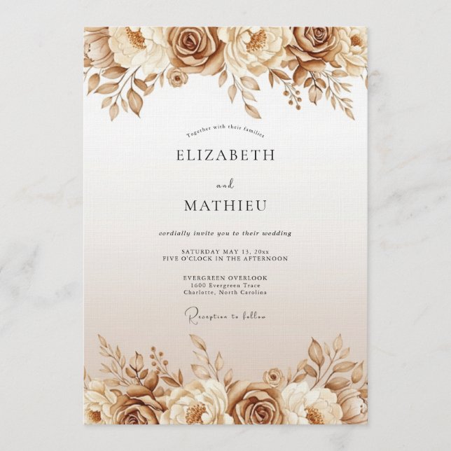 Ocker Ätherische Blütenhochzeit Einladung (Vorderseite)