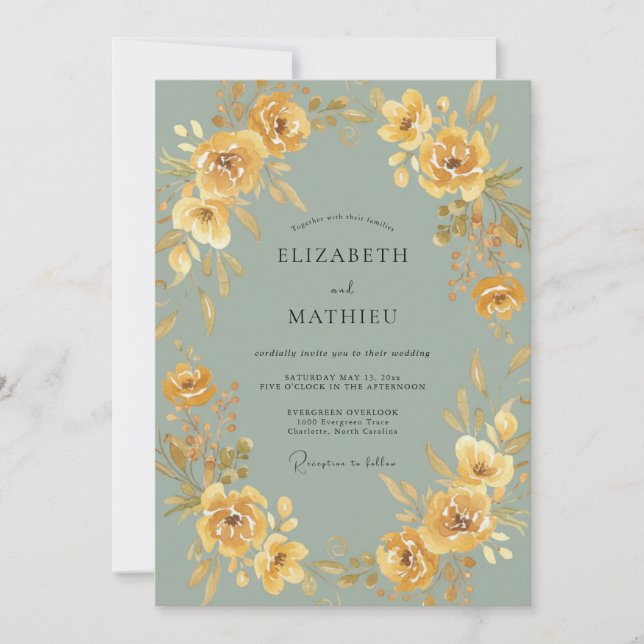 Ocker Botanische Romantische Hochzeit Einladung (Vorderseite)