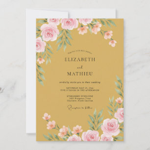 Ocker Exquisite Florale Hochzeit Einladung