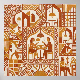 Ocker-Folk-Cafe-Musterposter Poster