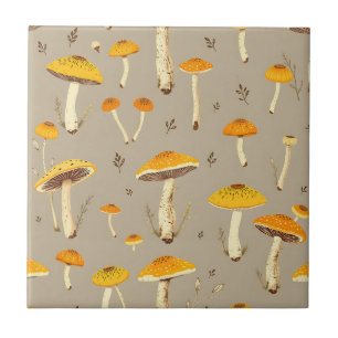 Ocker Gelber Pilz Whimsical Woodland Botanical Fliese