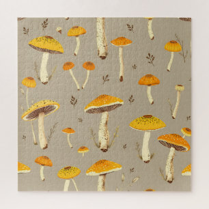Ocker Gelber Pilz Whimsical Woodland Botanisch Puzzle