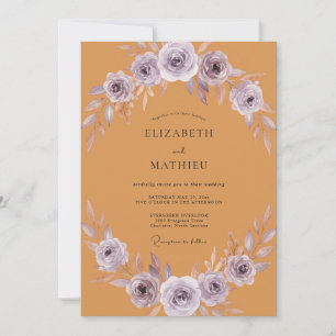 Ocker-Lila-Blütenblatt-Hochzeit Einladung