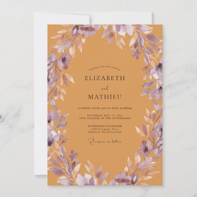Ocker-Mauve-Blatt-Hochzeit Einladung (Vorderseite)