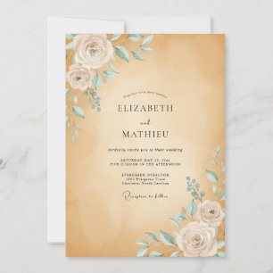 Ocker-Minz-Rosen-Hochzeit Einladung