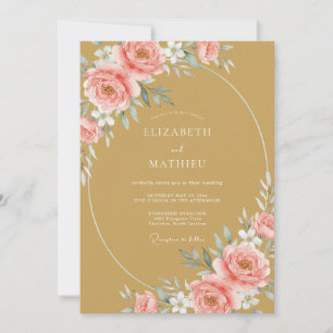 Ocker-Rosa-Pfingstrosen-Hochzeit Einladung