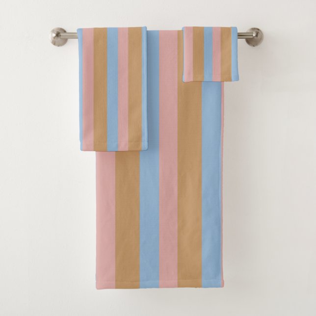 Ocker, Rosa und blaue Streifen  Badhandtuch Set (Insitu)