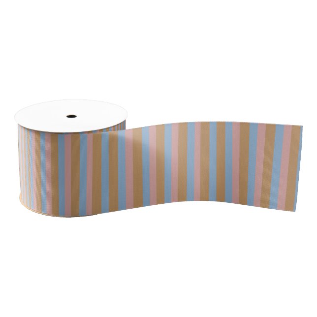 Ocker, Rosa und blaue Streifen  Ripsband (Spule)