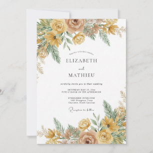 Ocker-Rosen-Botanische-Rustikale-Hochzeit Einladung
