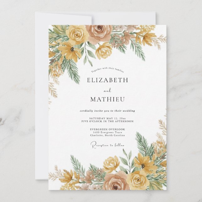 Ocker-Rosen-Botanische-Rustikale-Hochzeit Einladung (Vorderseite)