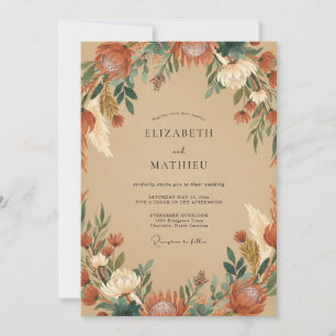 Ocker-Rost-Laub-Eukalyptus-Hochzeit Einladung