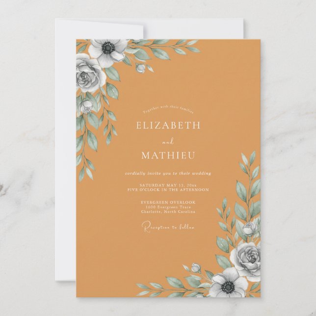 Ocker-Schiefer-Blatt-Hochzeit Einladung (Vorderseite)