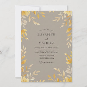 Ocker-Taupe-Blatt-Hochzeit Einladung