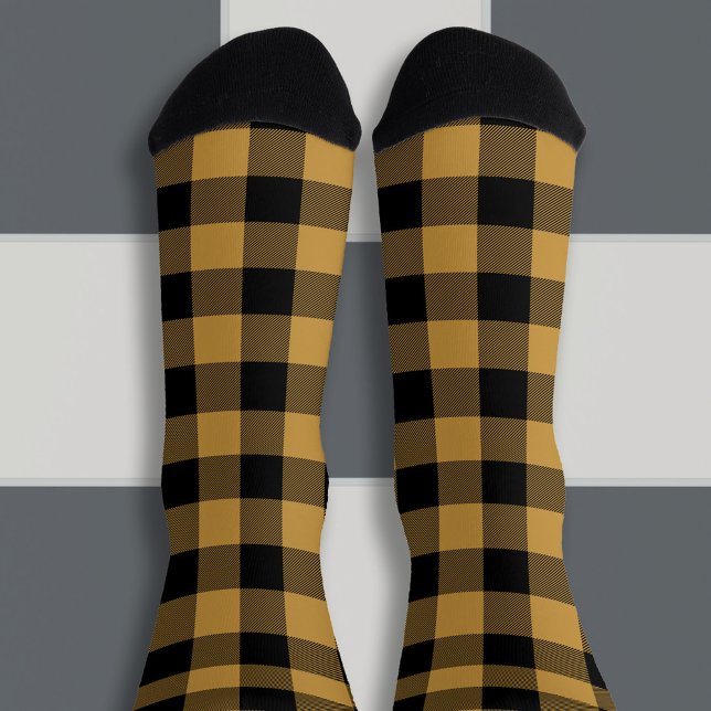 Ocker und Black Buffalo Kariert Socken (Ochre Buffalo Plaid Socks)