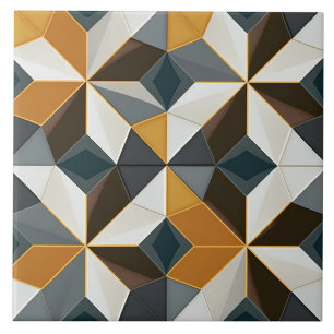 Ocker- und Schieferblaue geometrische Facetten Fliese