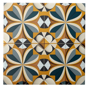 Ocker und Türkis Retro-Blumen-Geometrie Fliese