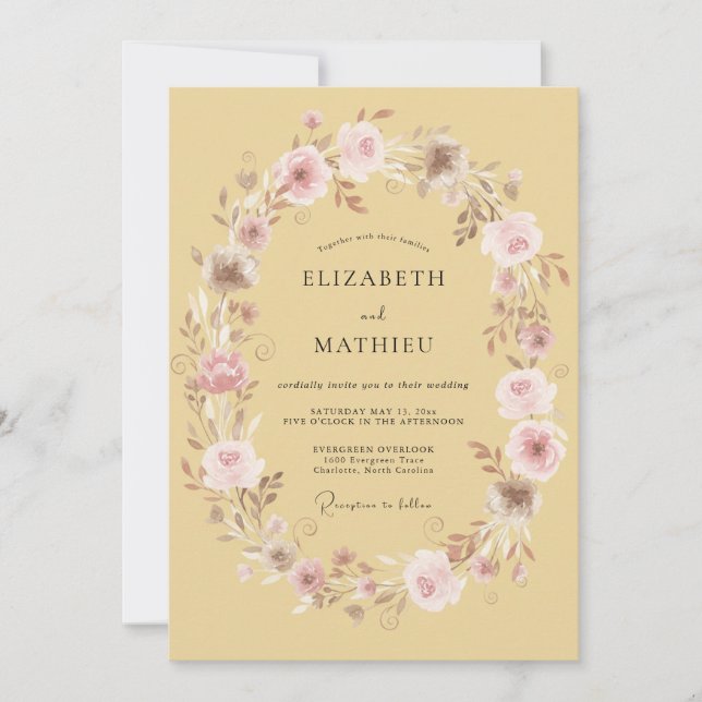 Ocker zarte pastorale Hochzeit Einladung (Vorderseite)