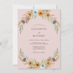 Ockerblaue Blätterhochzeit Einladung