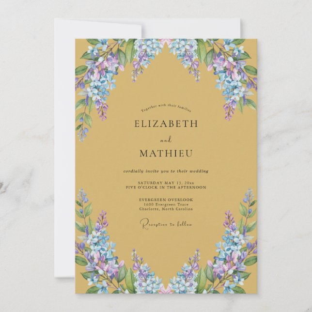 Ockerblaue Wisteria-Hochzeit Einladung (Vorderseite)