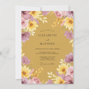 Ockerfarbene Florale Hochzeit zur Erntezeit Einladung