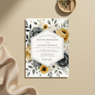 Ockerfarbene florale romantische Hochzeit mit düst Einladung