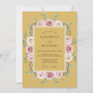 Ockerfarbene Florale Röte Romantik-Hochzeit Einladung