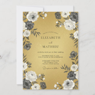 Ockerfarbene glänzende Vintage-Hochzeit Einladung