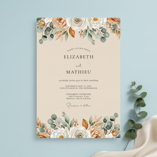 Ockerfarbene herbstliche botanische Hochzeit Einladung (Von Creator hochgeladen)