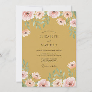 Ockerfarbene Ranunculus-Hochzeit Einladung