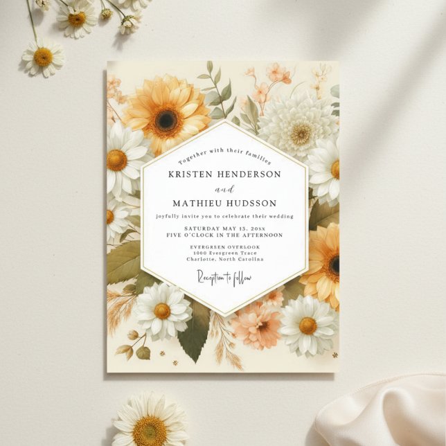 Ockerfarbene rustikale Hochzeit mit Blumen Einladung (Von Creator hochgeladen)