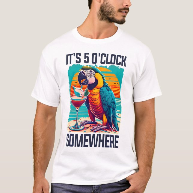OClock Irgendwo Drinking Parrot Cocktail Sommer T-Shirt (Vorderseite)