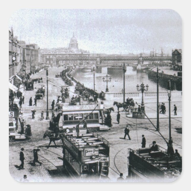 O'Connell Bridge and River Liffey, Dublin Quadratischer Aufkleber (Vorderseite)