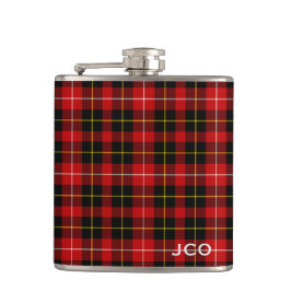 O'Connell Tartan Monogram Kariert rot und schwarz Flachmann