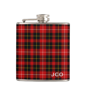 O'Connell Tartan Monogram Kariert rot und schwarz Flachmann