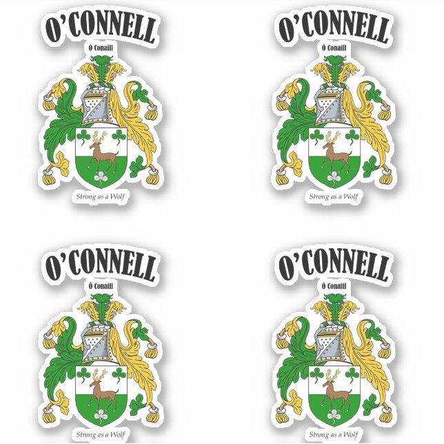 O'Connell Wappen Irish Translation & Meaning (x4) Aufkleber (Vorderseite)
