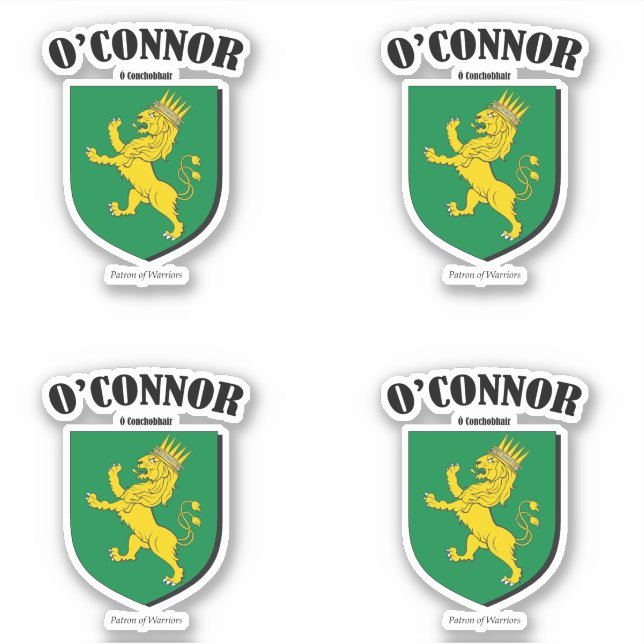 O'Connor Wappen Irish Translation & Meaning (x4) Aufkleber (Vorderseite)