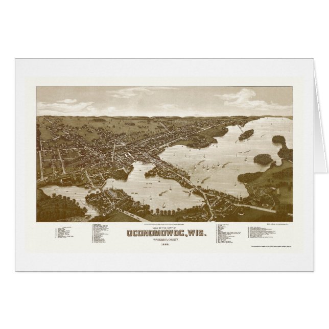 Oconomowoc, panoramische Karte WI - 1885 (Vorderseite (Horizontal))