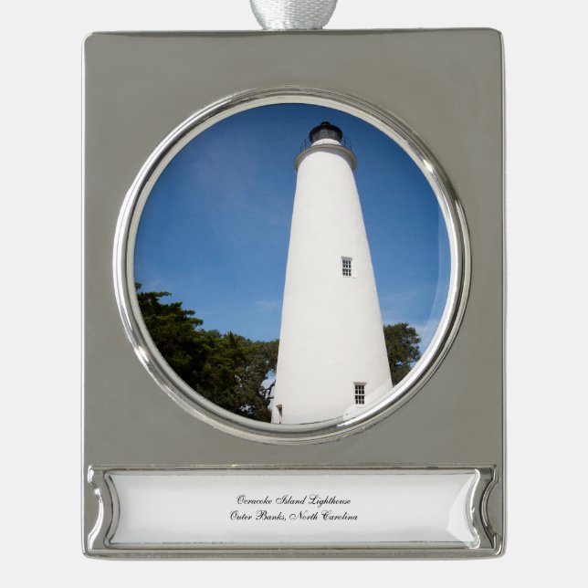 Ocracoke Island Leuchtturm Banner-Ornament Silber (Vorderseite)