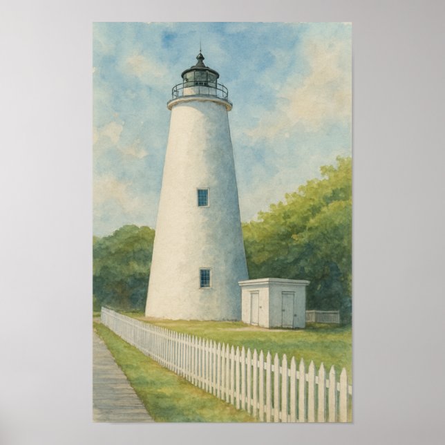 Ocracoke Leuchtturm Aquarell Poster (Vorne)