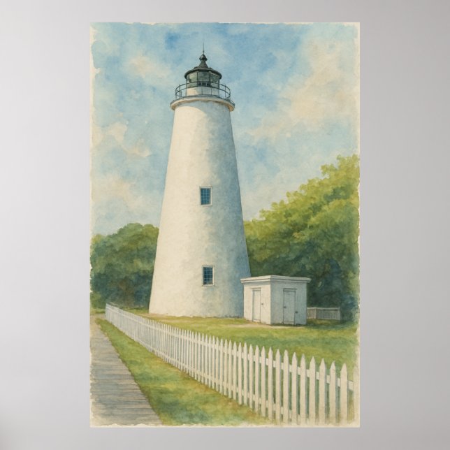 Ocracoke Leuchtturm Aquarell Poster (Vorne)