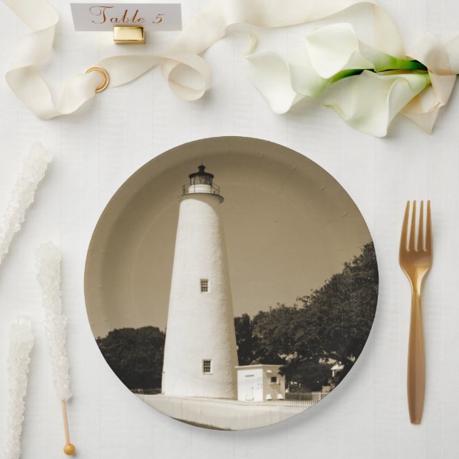 Ocracoke-Leuchtturm Pappteller (Hochzeit)