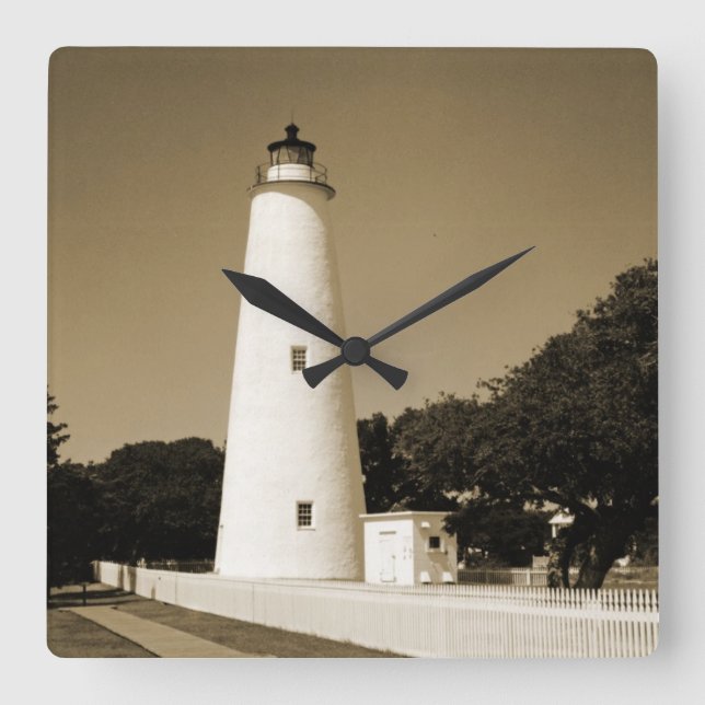 Ocracoke Leuchtturm Quadratische Wanduhr (Vorderseite)