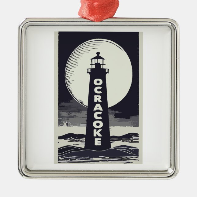 Ocracoke Lighthouse North Carolina Moon Ornament Aus Metall (Vorne)