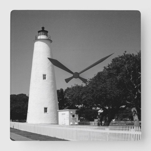 Ocracoke Lighthouse Quadratische Wanduhr (Vorderseite)