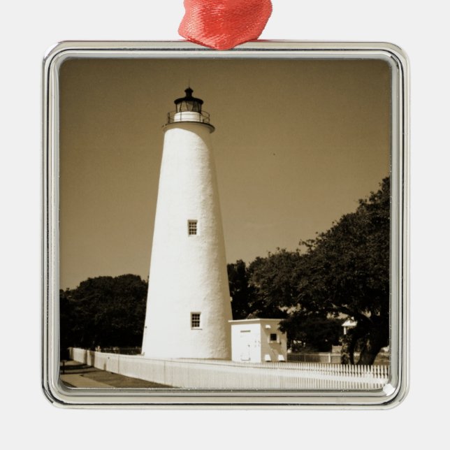 Ocracoke Lighthouse Silbernes Ornament (Vorne)