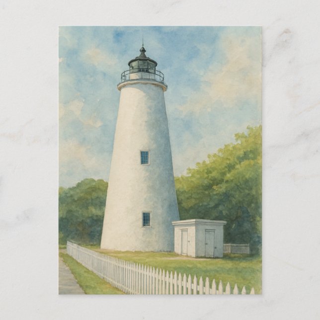 Ocracoke Lighthouse Wasserfarbe Postkarte (Vorderseite)