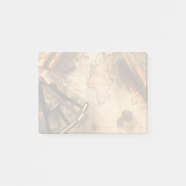 Octant, Kompass und Teleskop auf Seekarte Post-it Klebezettel (Vorderseite)