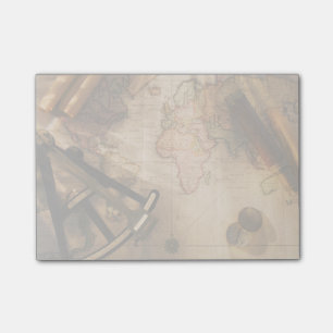 Octant, Kompass und Teleskop auf Seekarte Post-it Klebezettel