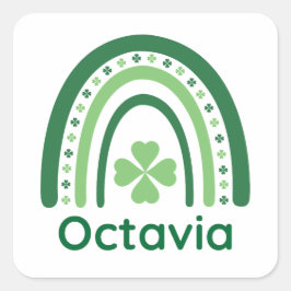 Octavia Name Clover Boho Rainbow Quadratischer Aufkleber